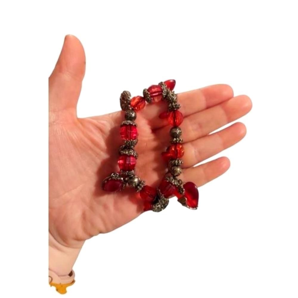 BEADED Charm Bracelet With Heart Pendants. Silver Heart. Rose Heart.